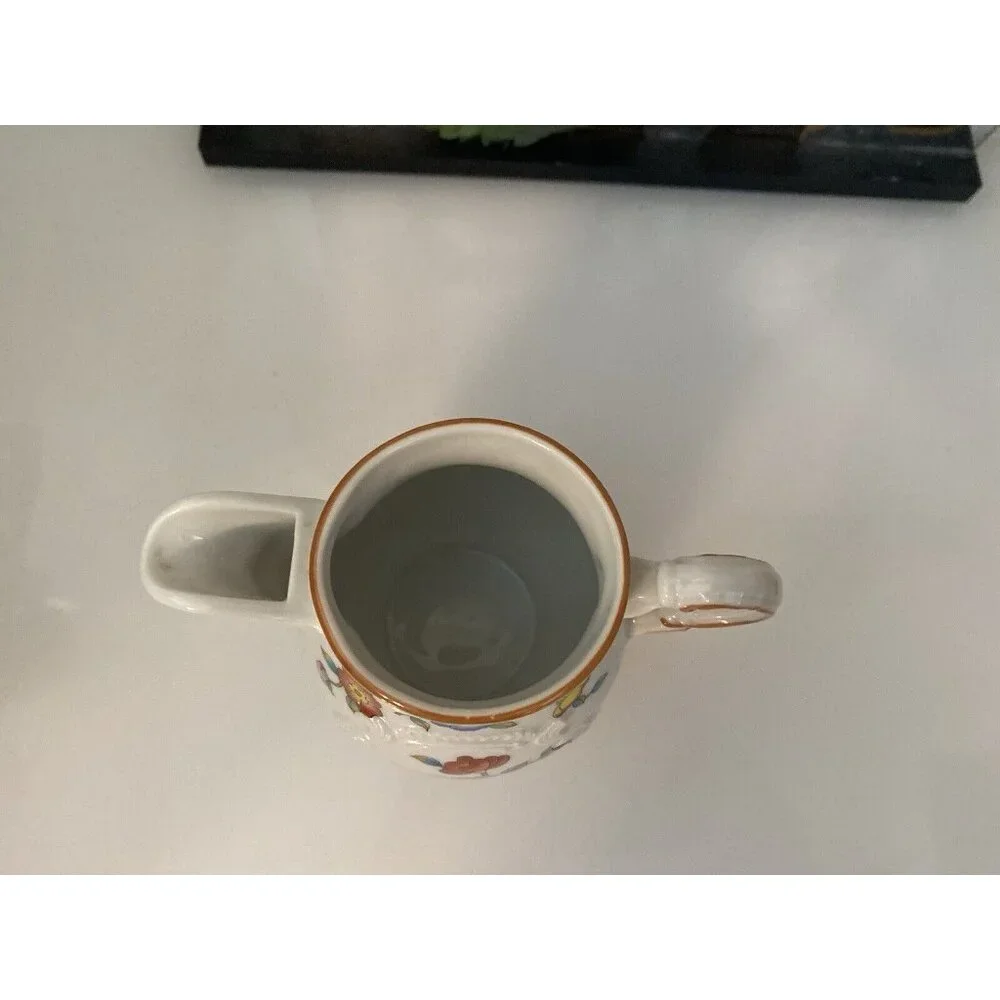 Estee Lauder Chinoiserie Floral Porcelain Creamer Pitcher‎ Butterfly & Flowers